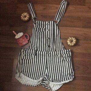 Forever 21 striped black and white overall shorts, good Beetlejuice outfit!